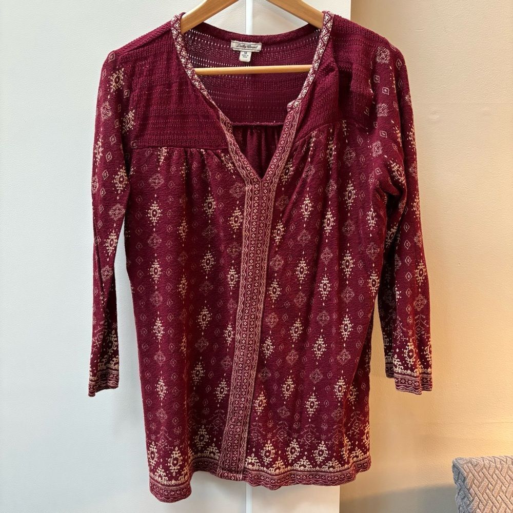 Lucky Brand Boho Knit Tunic Top in Burgundy – Size M